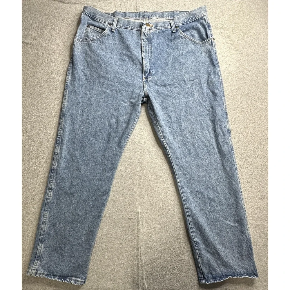 Wrangler Jeans Mens 42x30 Blue Regular Fit Authentic Denim Straight Leg YKK Zip - Picture 7 of 13